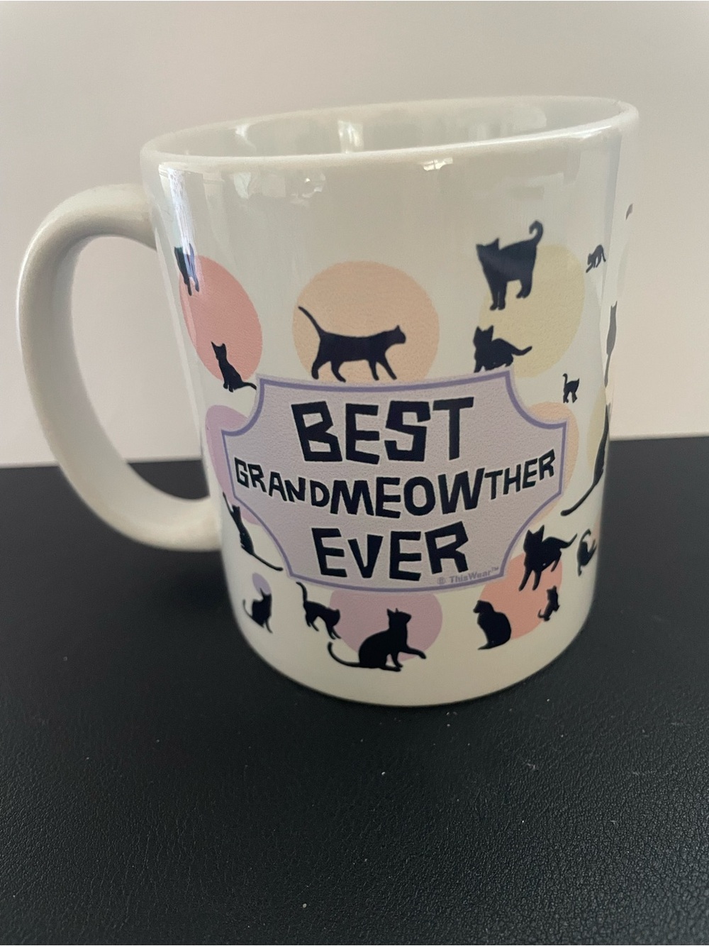 Best Grandmeowther Ever Cat Mug - White with Pastel Circles